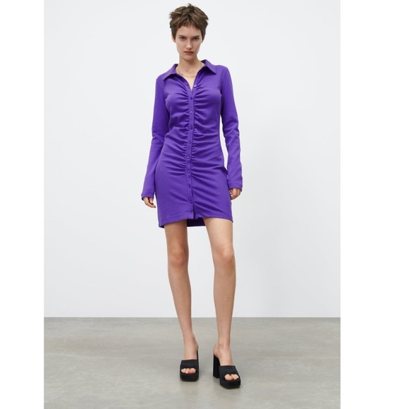 NEW ZARA Shirt dress with ruching - Picture 3 of 10